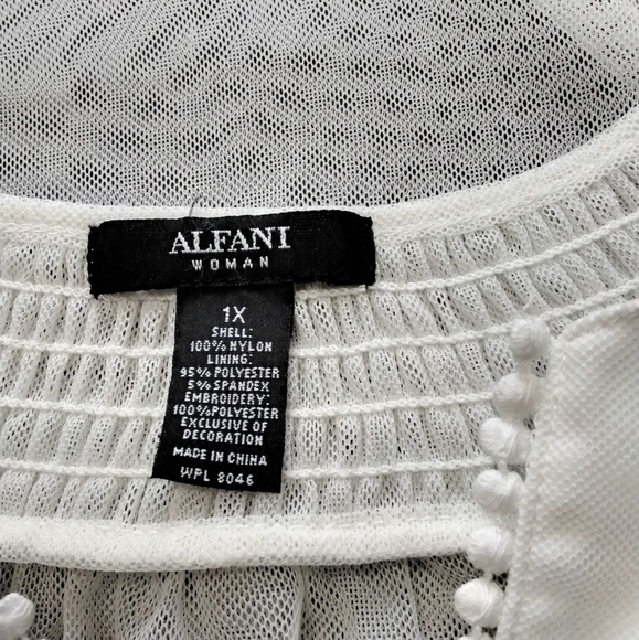 Alfani Sheer White Blouse/Tunic With Black Embroidery  Size 1X - Picture 4 of 4